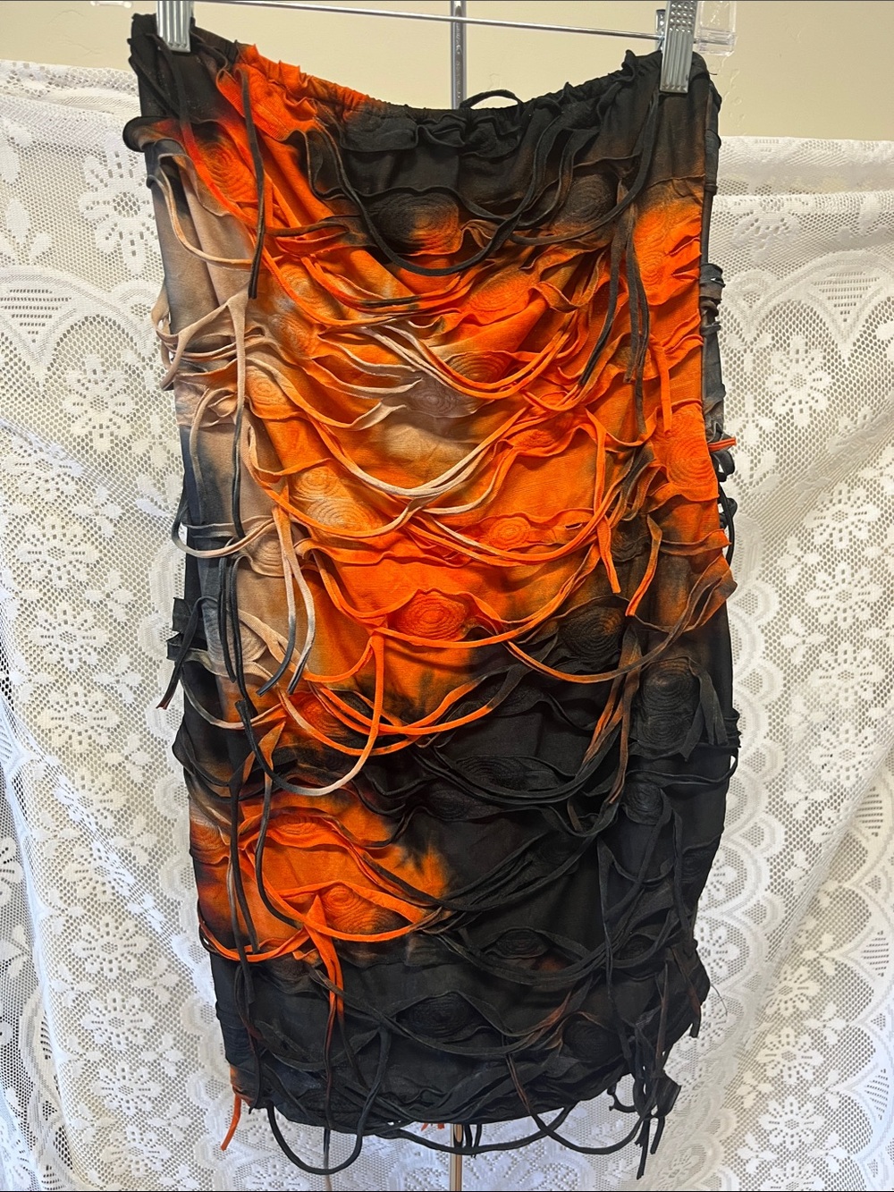 SHEIN Walking Dead Orange and Black Layered Distressed Mini Dress